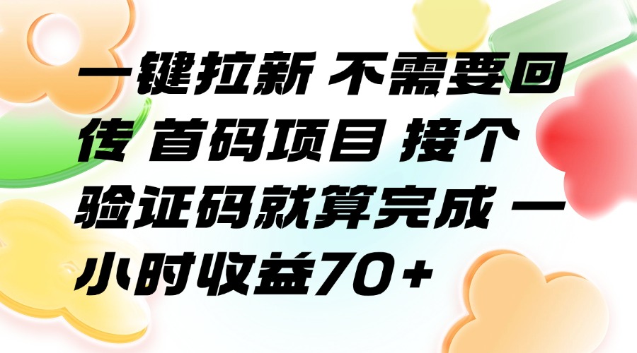 （15588期）一键拉新 不需要回传 首码项目 接个验证码就算完成 一小时收益70+-云深网创社