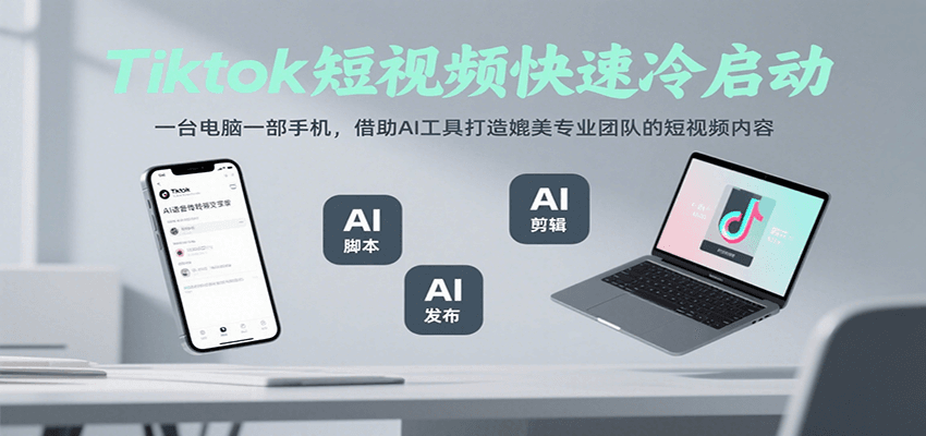 Tiktok短视频快速冷启动，一台电脑一部手机，借助AI工具打造媲美专业团队的短视频内容-云深网创社