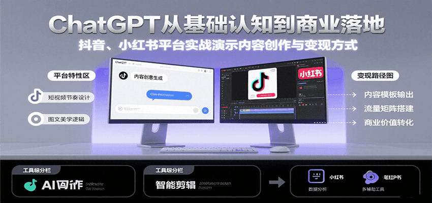 ChatGPT从基础认知到商业落地，实战演示抖音、小红书等平台的内容创作与变现-云深网创社