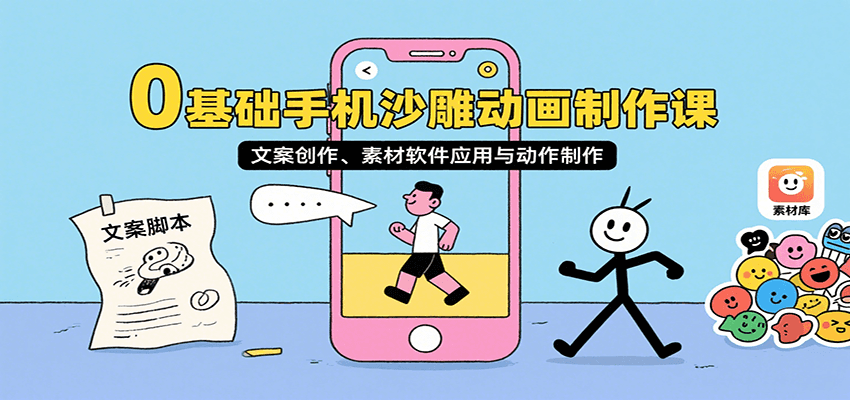 0基础手机沙雕动画制作课，文案创作、素材软件应用与动作制作-云深网创社