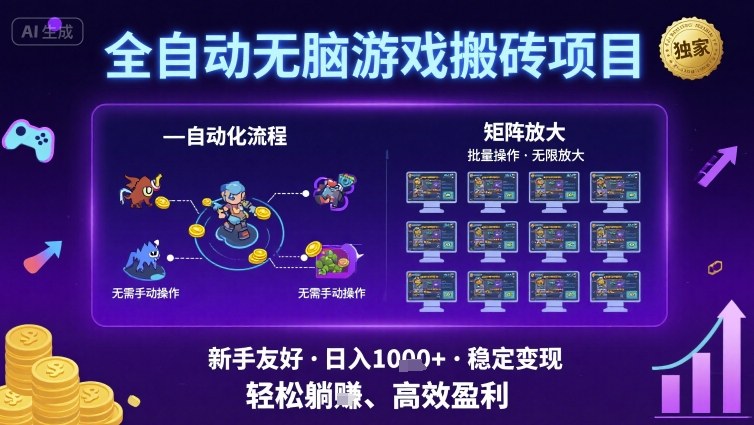 全自动无脑游戏搬砖项目，独家玩法，可批量矩阵无限放大，新手也能轻松日入1k+【揭秘】-云深网创社