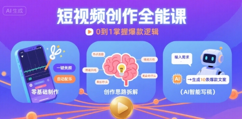 短视频创作课，短视频制作、创作思路、Ai写爆款文案-云深网创社
