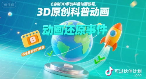 自制3D原创科普动画教程，动画还原事件，抖音最新热门赛道，可过伙伴计划-云深网创社