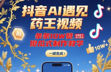 抖音AI遇见药王视频，条条10W赞，快速起千粉万粉号，傻瓜式制作教学-云深网创社