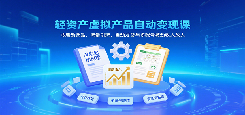 轻资产虚拟产品自动变现课，冷启动选品、流量引流，自动发货与多账号被动收入放大-云深网创社