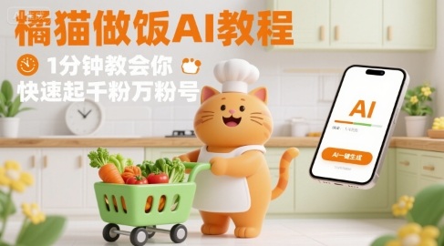 有趣的橘猫买菜做饭视频，用AI一键搞定，1分钟教会你，快速起千粉万粉号-云深网创社