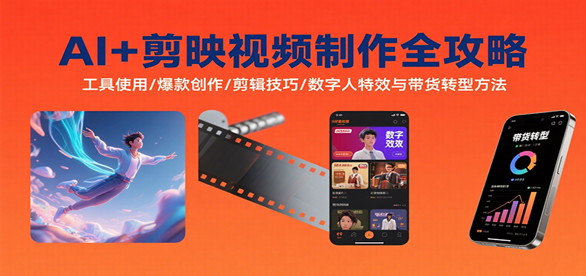AI+剪映视频制作全攻略：工具使用/爆款创作/剪辑技巧/数字人特效与带货转型方法-云深网创社
