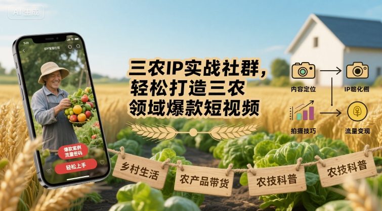 三农IP实战社群，轻松打造三农领域爆款短视频-云深网创社