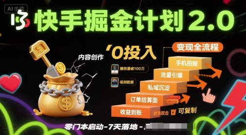 快手掘金计划2.0，快手电商变现全流程，简单可复制，0投入-云深网创社