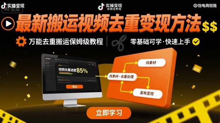 最新搬运视频去重变现方法，万能去重搬运保姆级教程-云深网创社