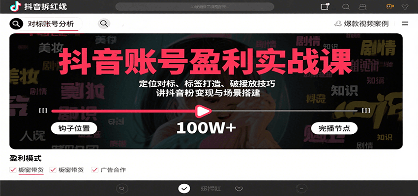抖音账号盈利实战课，定位对标、标签打造、破播放技巧，讲涨粉变现与场景搭建-云深网创社