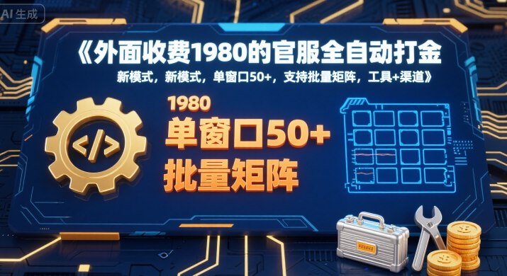 外面收费1980的官服全自动打金，新模式，单窗口50+，支持批量矩阵，工具+渠道【揭秘】-云深网创社