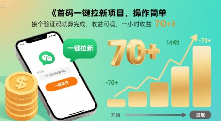首码一键拉新项目，操作简单，接个验证码就算完成，收益可观， 一小时收益70+【揭秘】-云深网创社