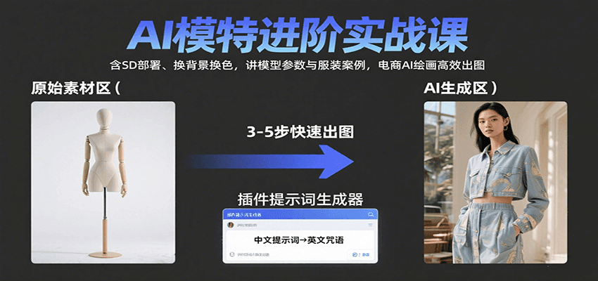 AI模特进阶实战课：含SD部署、换背景换色，讲模型参数与服装案例，电商AI绘画高效出图-云深网创社