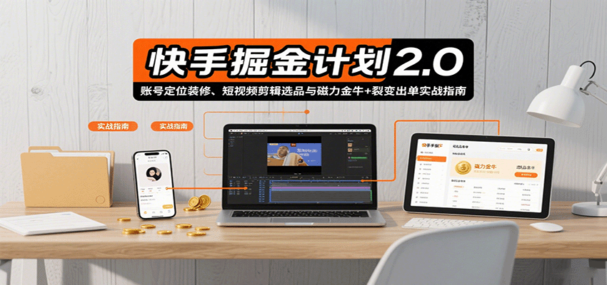 快手掘金计划2.0，账号定位装修、短视频剪辑选品与磁力金牛+裂变出单实战指南-云深网创社