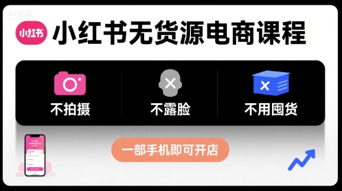 小红书无货源电商课程，不拍摄不露脸不用囤货，一部手机即可开店-云深网创社