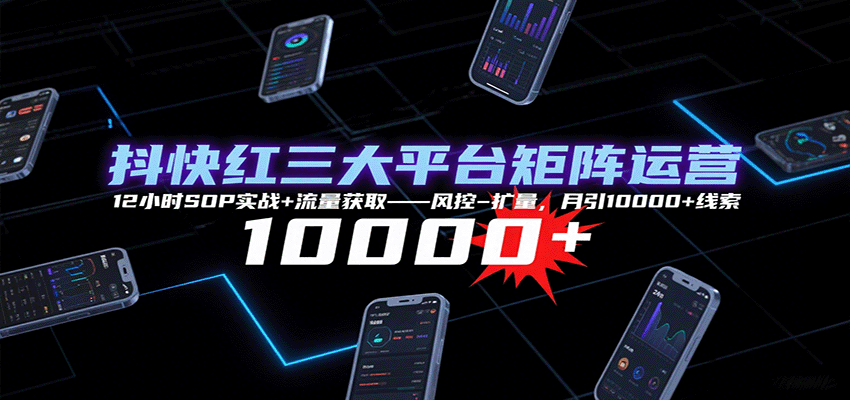 抖快红三大平台矩阵运营，12小时SOP实战+流量获取-风控-扩量，月引10000+线索-云深网创社