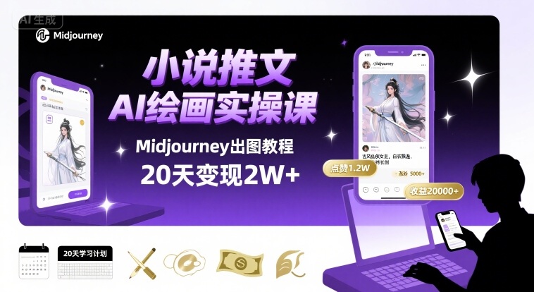 小说推文干货分享之AI绘画MJ出图实操课，用Midjourney做小说推文，20天挣2w-云深网创社