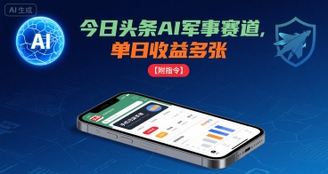 今日头条AI军事赛道，单日收益多张 ，手机可做【附指令】-云深网创社