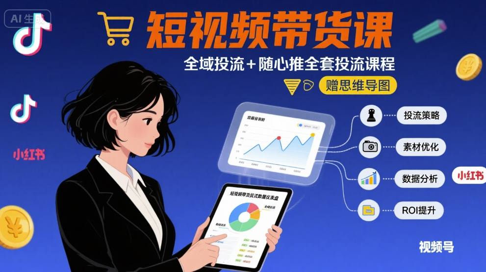 最新短视频带货课，全域投流+随心推全套投流课程+思维导图-云深网创社