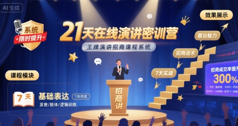 21天在线演讲密训营，王牌演讲招商课程系统-云深网创社