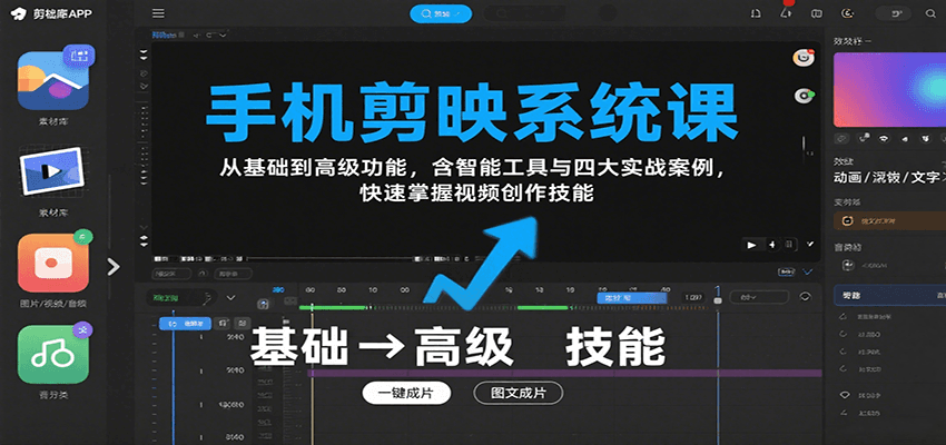 手机剪映系统课，从基础到高级功能，含智能工具与四大实战案例，快速掌握视频创作技能-云深网创社