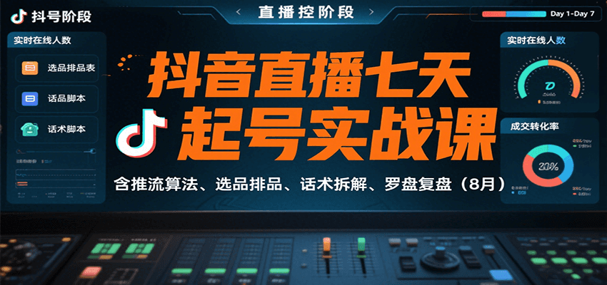 抖音直播七天起号实战课：含推流算法、选品排品、话术拆解、罗盘复盘（8月）-云深网创社