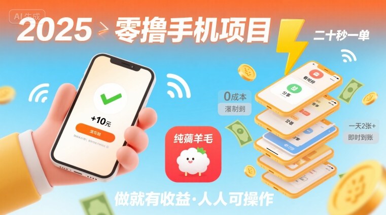 2025年零撸手机项目，二十秒一单，纯薅羊毛 一天2张+做就有-云深网创社