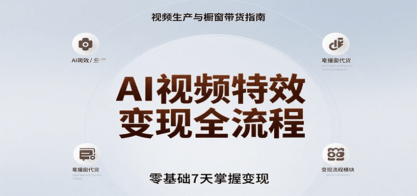 AI视频特效变现全流程，零基础7天掌握视频生产到橱窗带货变现-云深网创社