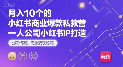 月入10个的小红书商业爆款私教营，一人公司小红书IP打造，爆款笔记，商业变现秘籍-云深网创社