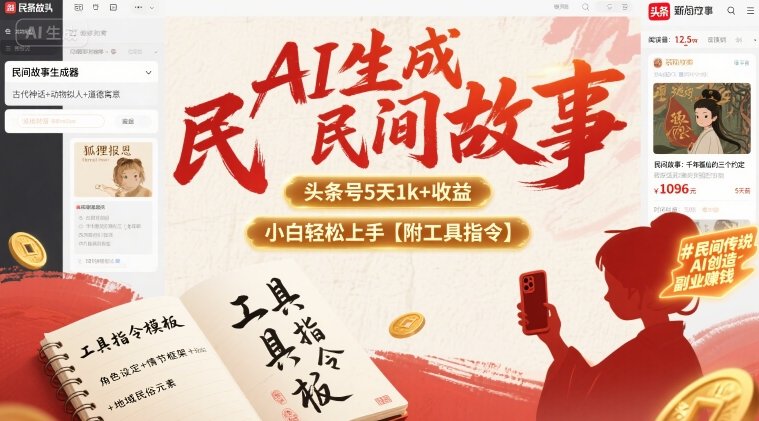 AI生成民间故事，头条号5天1k+，小白轻松上手【附工具指令】-云深网创社