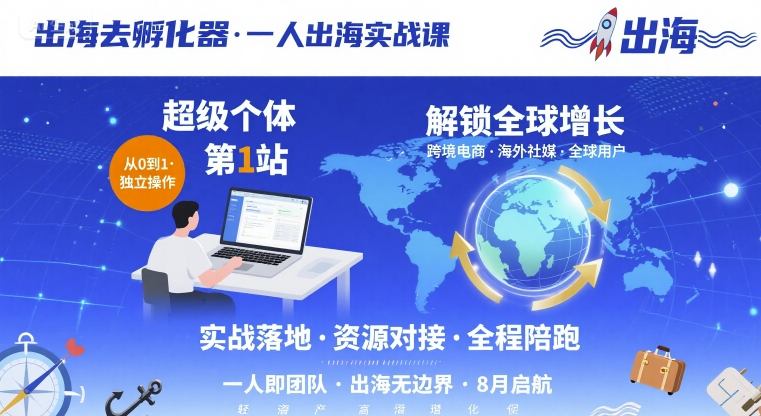 出海去孵化器，一人出海实战课，​超级个体第1站，解锁全球增长-云深网创社