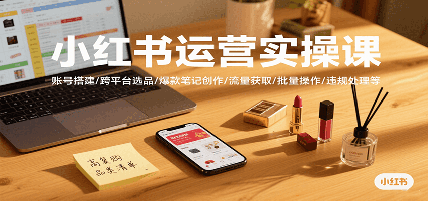小红书运营实操课，账号搭建/跨平台选品/爆款笔记创作/流量获取/批量操作/违规处理等-云深网创社