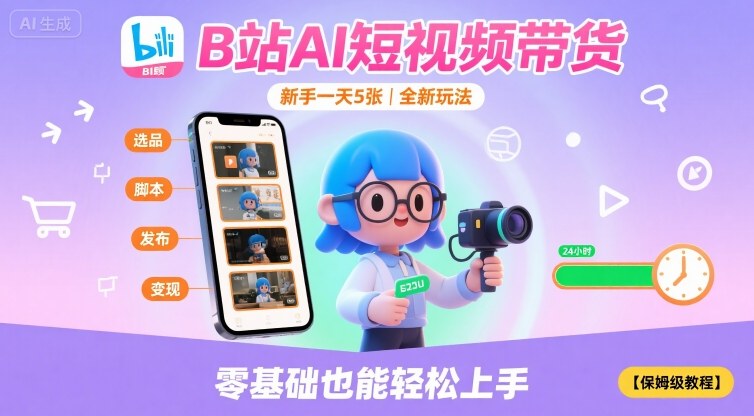 B站AI短视频带货，新手一天5张，全新玩法【保姆级教程】-云深网创社