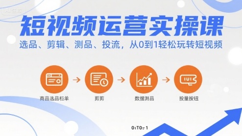 短视频运营实操课，选品、剪辑、测品、投流，从0到1轻松玩转短视频-云深网创社