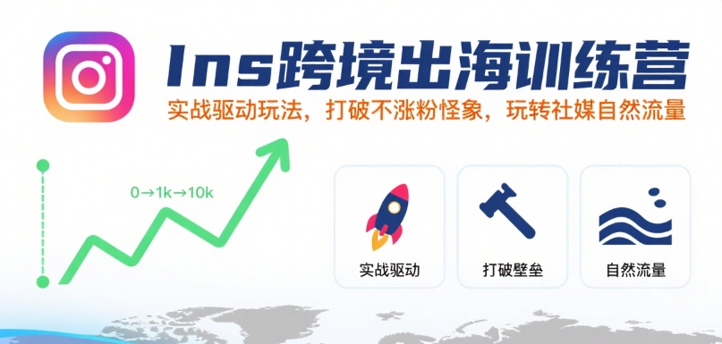 Ins跨境出海训练营，实战驱动玩法，打破不涨粉怪象，玩转社媒自然流量-云深网创社