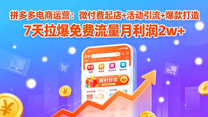 （15960期）拼多多电商运营：微付费起店+活动引流+爆款打造 7天拉爆免费流量月利润2w+-云深网创社