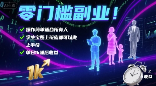 零门槛副业！操作简单适合所有人，学生宝妈上班族都可以做，上手快，单日1k睡后收益【揭秘】-云深网创社