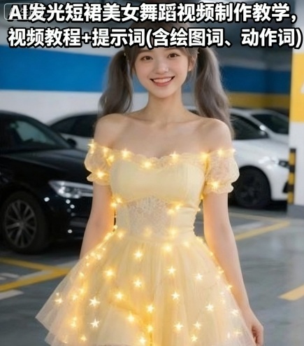 AI发光短裙美女舞蹈视频制作教学，视频教程+提示词(含绘图词、动作词)-云深网创社