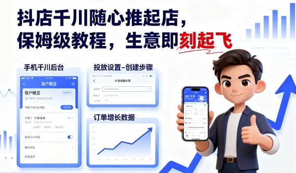 抖店千川随心推起店，保姆级教程，生意即刻起飞-云深网创社