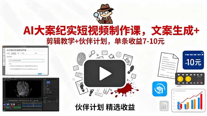 （15992期）AI大案纪实短视频制作课，文案生成+剪辑教学+伙伴计划，单条收益7-10元-云深网创社