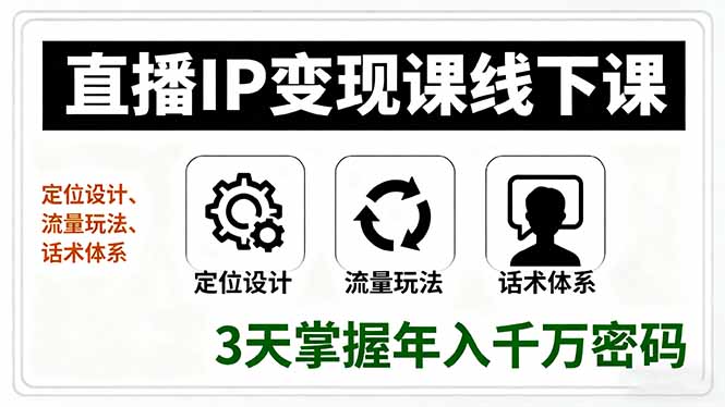 （16065期）直播IP变现课线下课，定位设计、流量玩法、话术体系，3天掌握年入千万密码-云深网创社