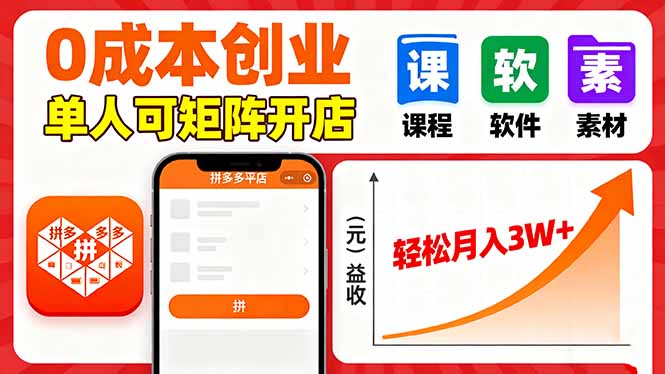 （16047期）拼多多虚拟电商，0成本，单人可矩阵开店，轻松月入3W+-云深网创社