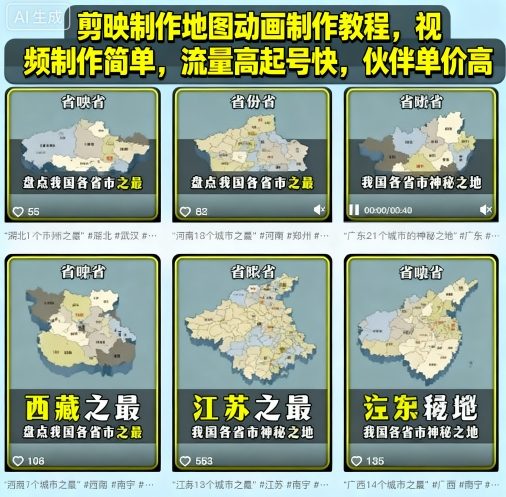 剪映制作地图动画制作教程，视频制作简单，流量高起号快，伙伴单价高-云深网创社