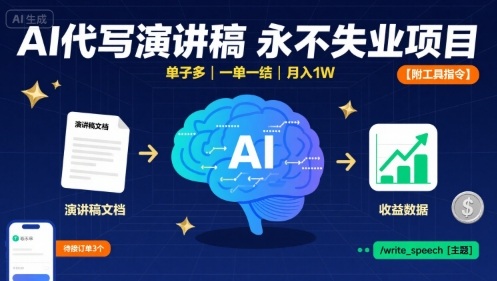 AI代写演讲稿，永不失业项目，单子多，一单一结，月入1W【附工具指令】-云深网创社