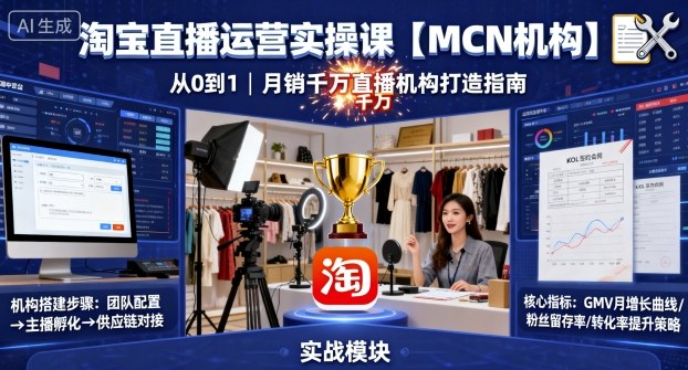 淘宝直播运营实操课【MCN机构】，从0到1做一家月销千W的直播机构-云深网创社