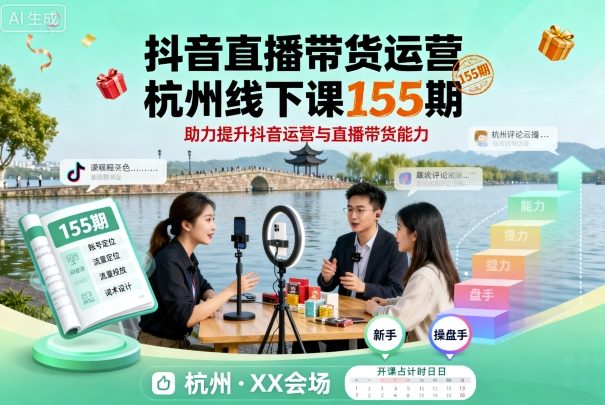 抖音直播带货运营杭州线下课155期，助力提升抖音运营与直播带货能力-云深网创社