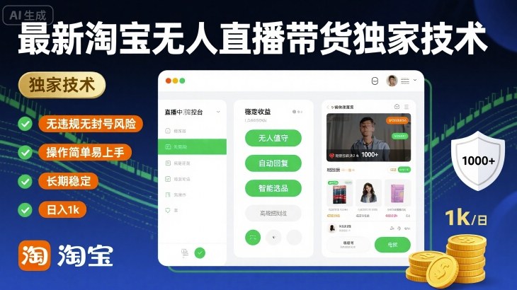 最新淘宝无人直播带货独家技术，无违规无封号风险，操作简单易上手，长期稳定日入1k【揭秘】-云深网创社