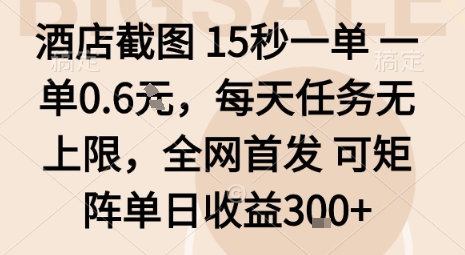 酒店截图15秒一单，一单0.6米，每天任务无上限，全网首发可矩阵单日收益3张【揭秘】-云深网创社