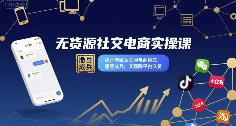 无货源社交电商实操课，绕开传统互联网电商模式，撒豆成兵，实现跨平台交易-云深网创社